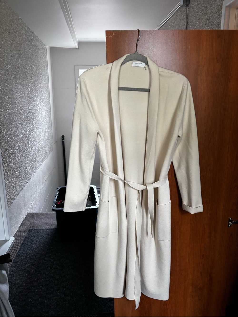 Babaton Cream Long Robe Cardigan with Tie Belt